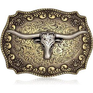 Horse Belt Buckle,Long Horn Bull Western Cowboy Texas Rodeon